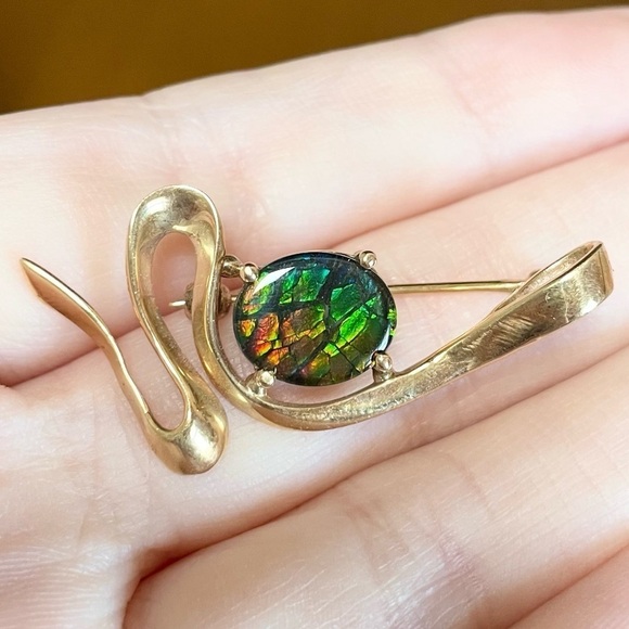 Jewelry - 14K AA Korite Ammolite dragon skin triplet vintage yellow gold filigree …​